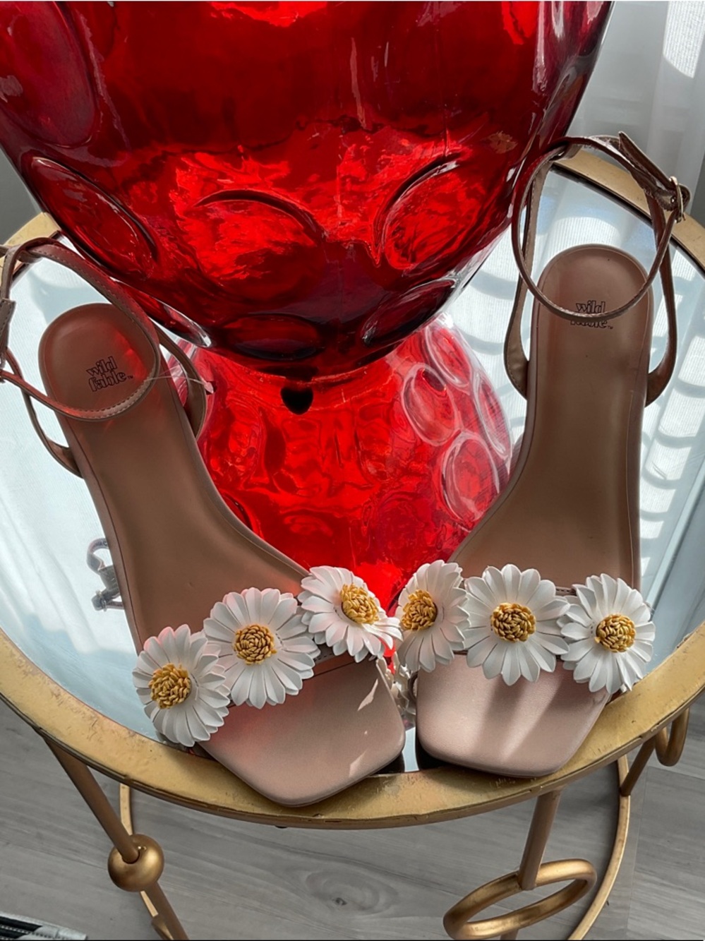 wild fable Pink Ankle-Strap Sandals with White Daisy Appliques